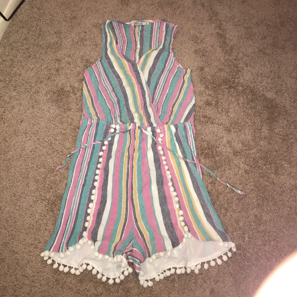Rainbow pompom JustFab romper