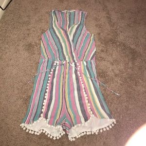 Rainbow pompom JustFab romper