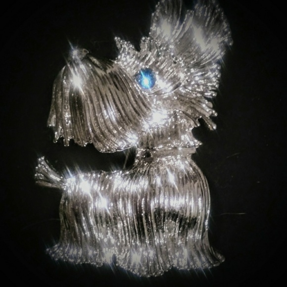 Silver Toned Brooch - Blue Eyed Dog - Picture 2 of 3