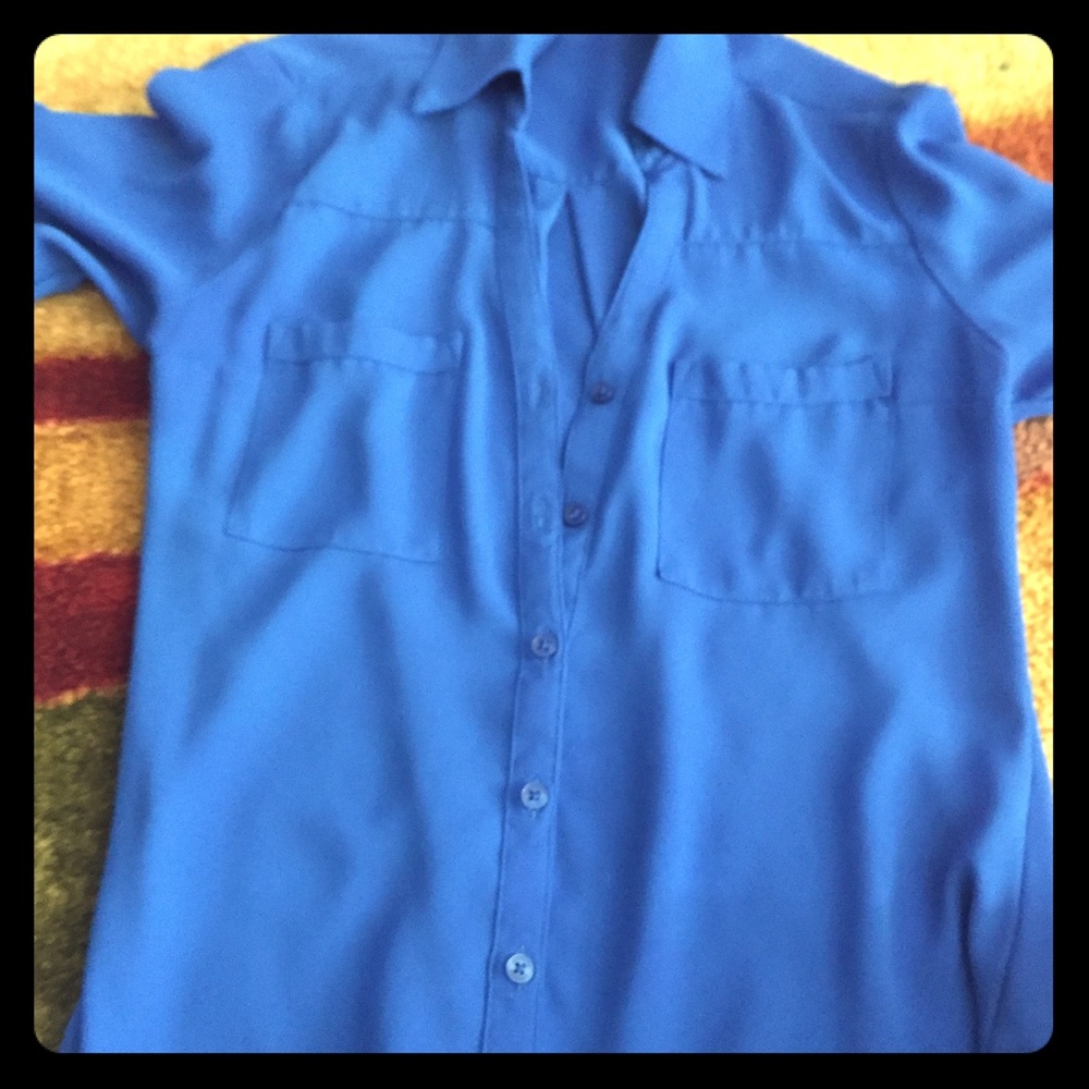 Royal blie blouse with roll up sleeves the button