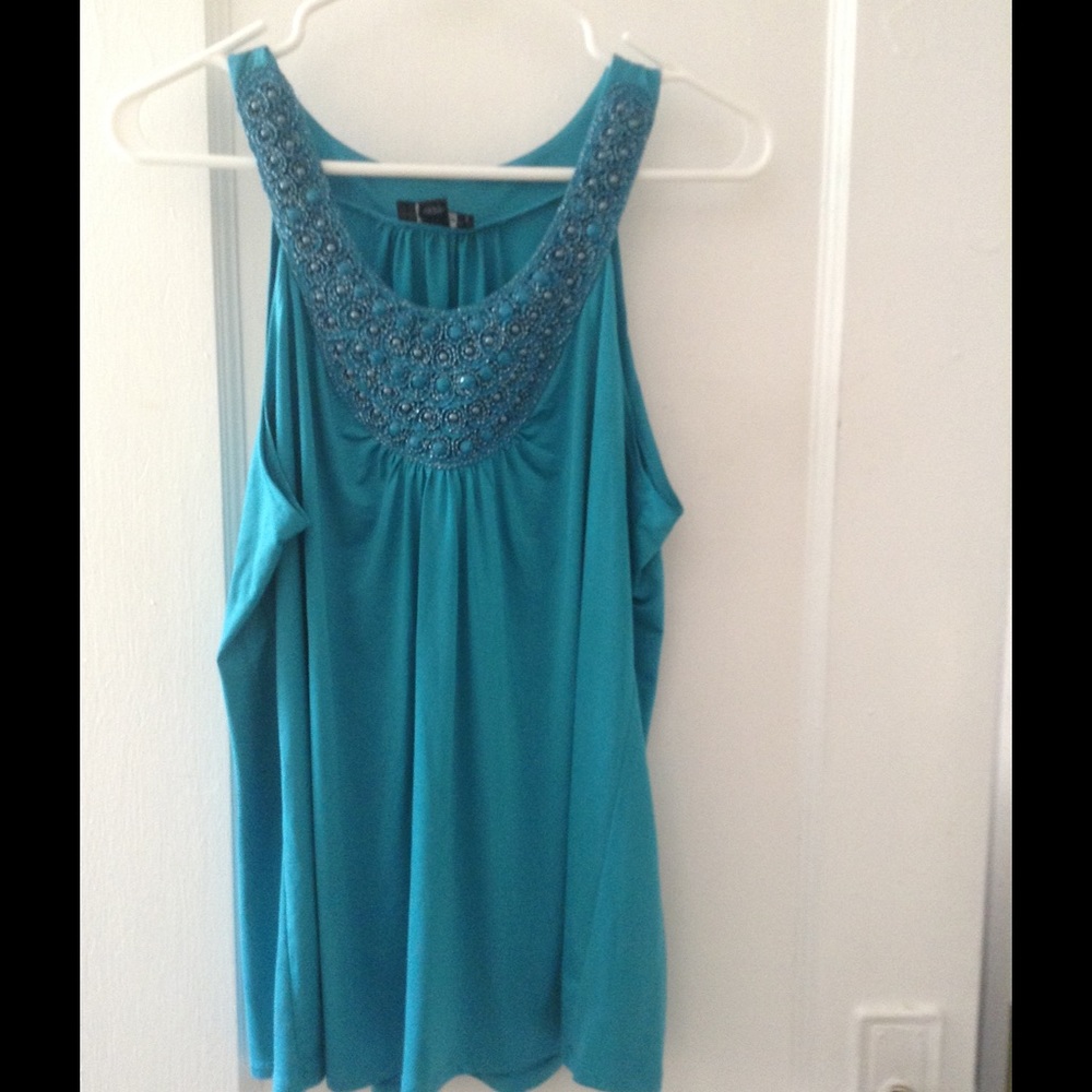 Turquoise tank top with beading detail