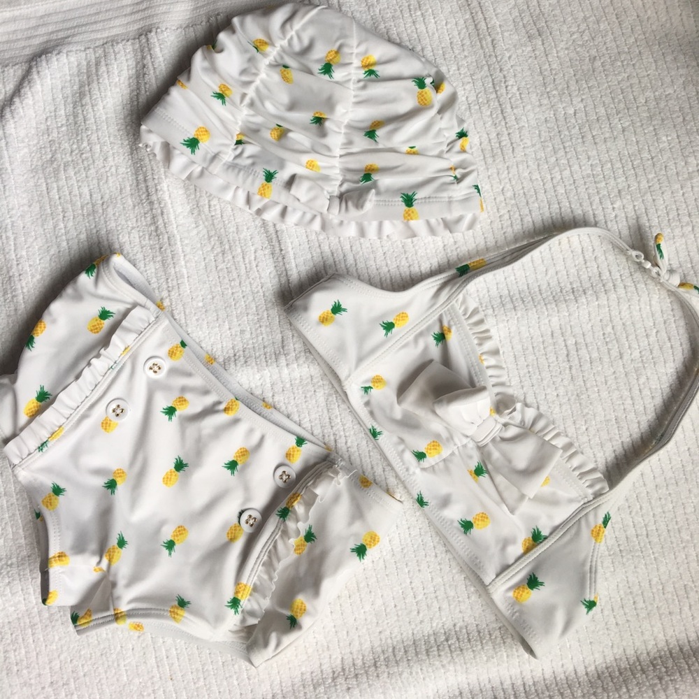 3 piece Janie and Jack girls swim suit and cap 8