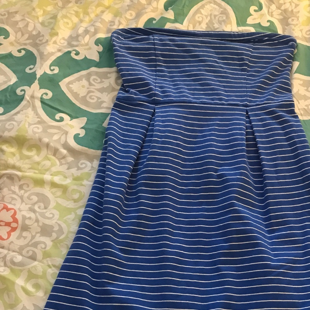 Fun strapless blue stripped dress