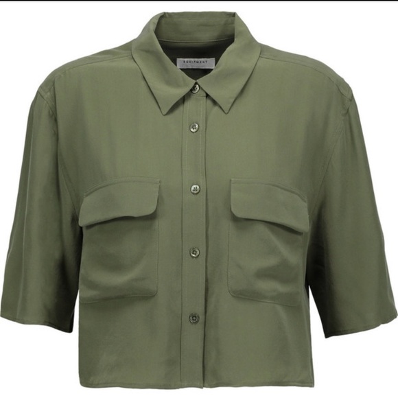 Equipment Tops - • Equipment • Olive Green Washed Silk Crop Top S