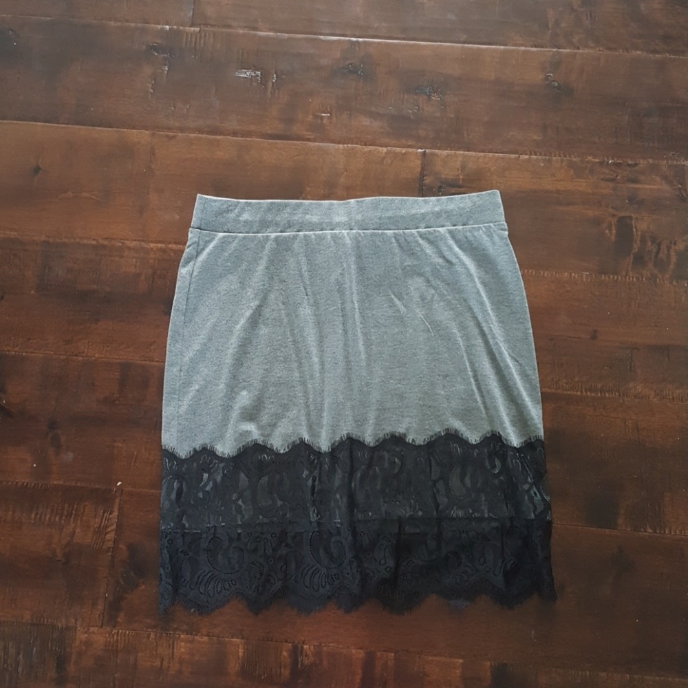 Grey with Black Lace Fringe Skirt