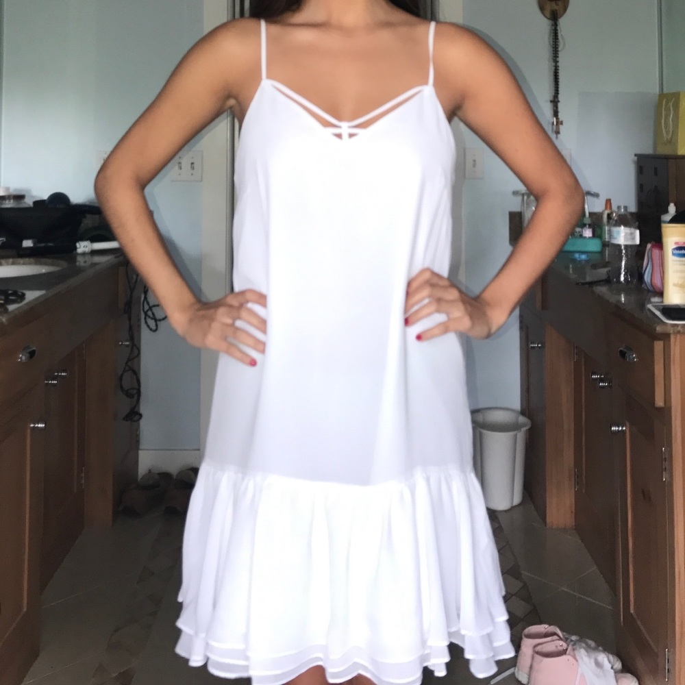 BCBG white ruffle dress