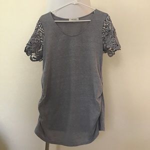 Worn once, gray, lace sleeve maternity shirt