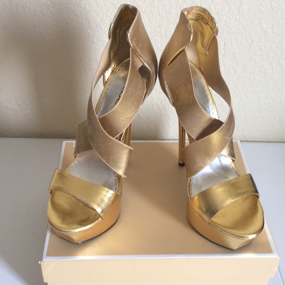 Bebe Gold Strap High Heels