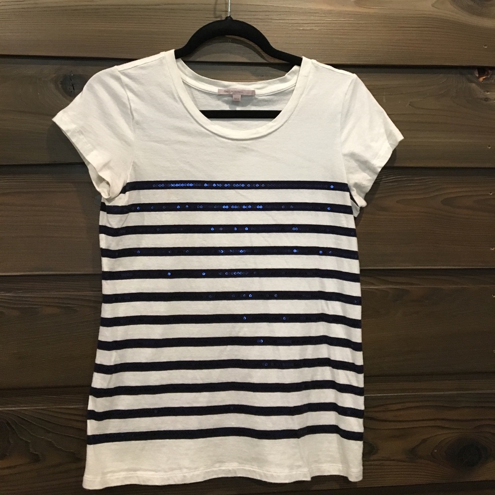 Women's XS GAP Tshirt with Navy Stripes & Sequins