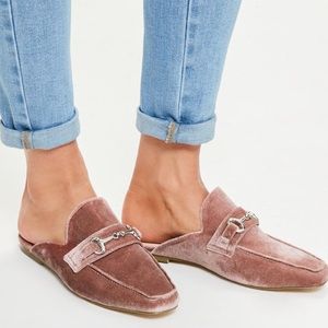 Pink velvet mules