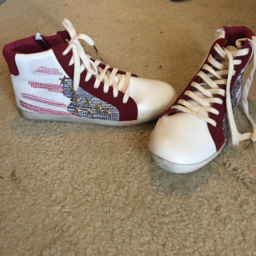 High top sneakers. white with multicolored
