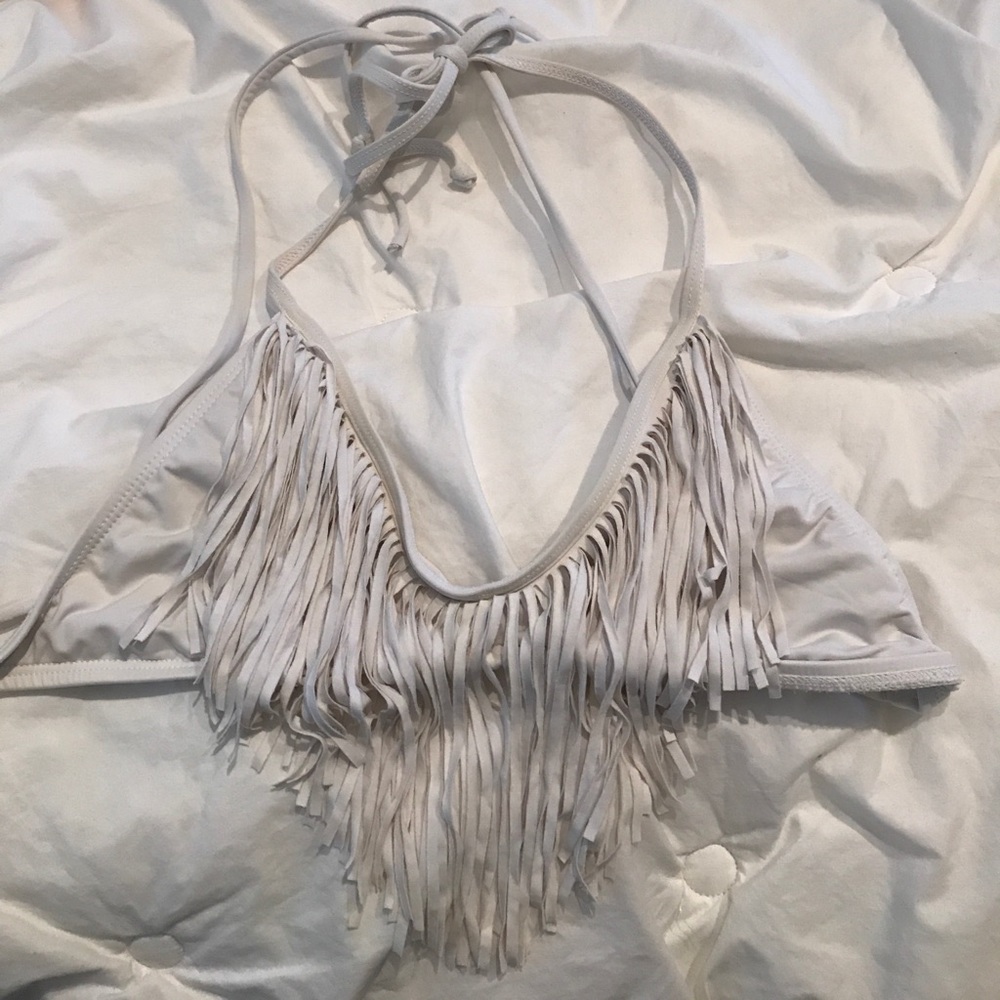 L'Space white fringe bikini top
