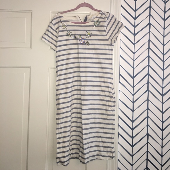 J. Crew Other - Blue and white striped dress with jeweled collar