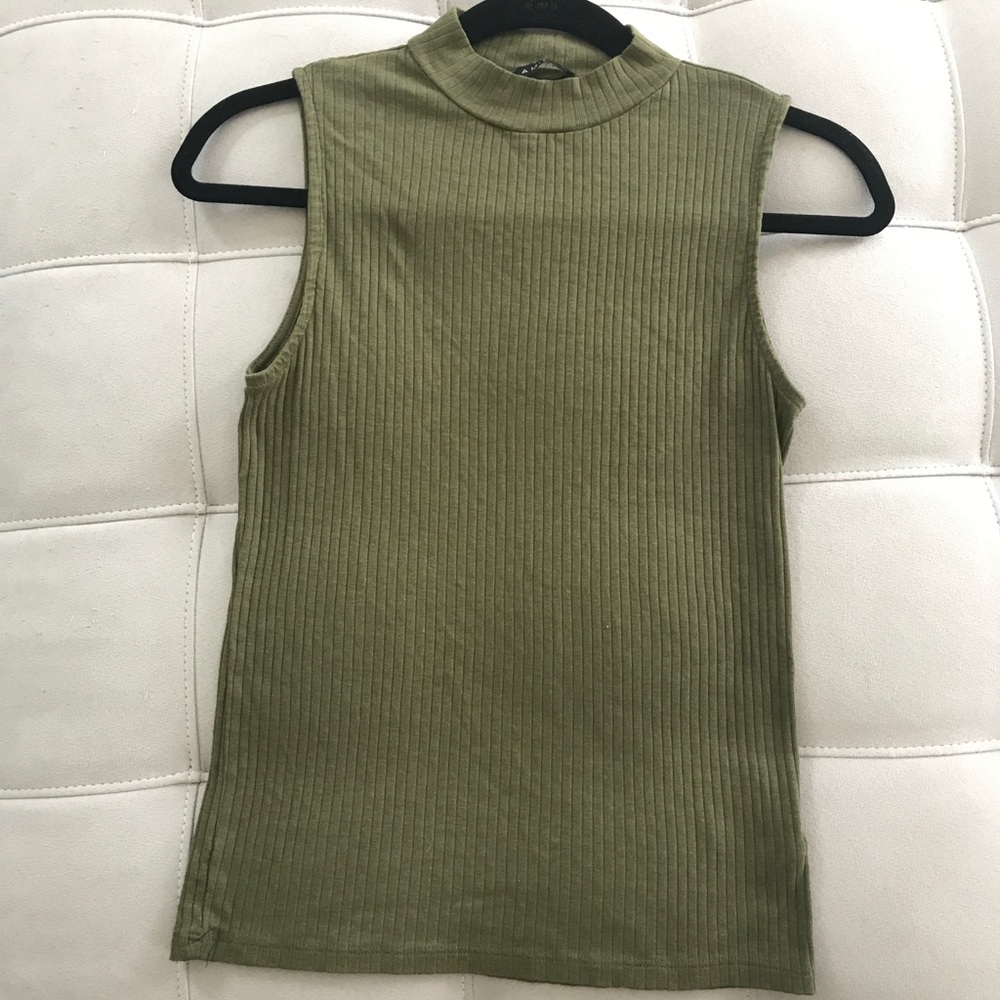 olive ribbed knit turtle neck tank