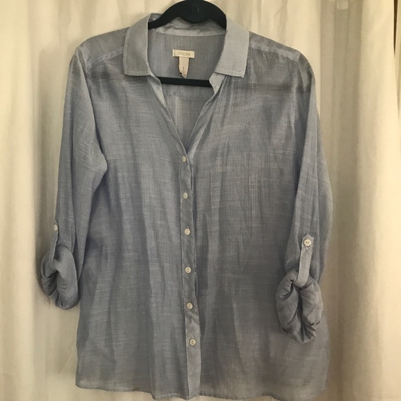 LAST $ DROP! CHICOS COLLARD BLOUSE ROLL TAB SLEEVE - Picture 2 of 8