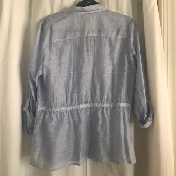 LAST $ DROP! CHICOS COLLARD BLOUSE ROLL TAB SLEEVE - Picture 6 of 8
