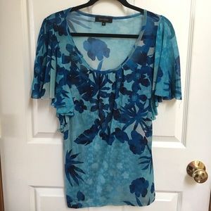 Karen Kane blue floral print blouse