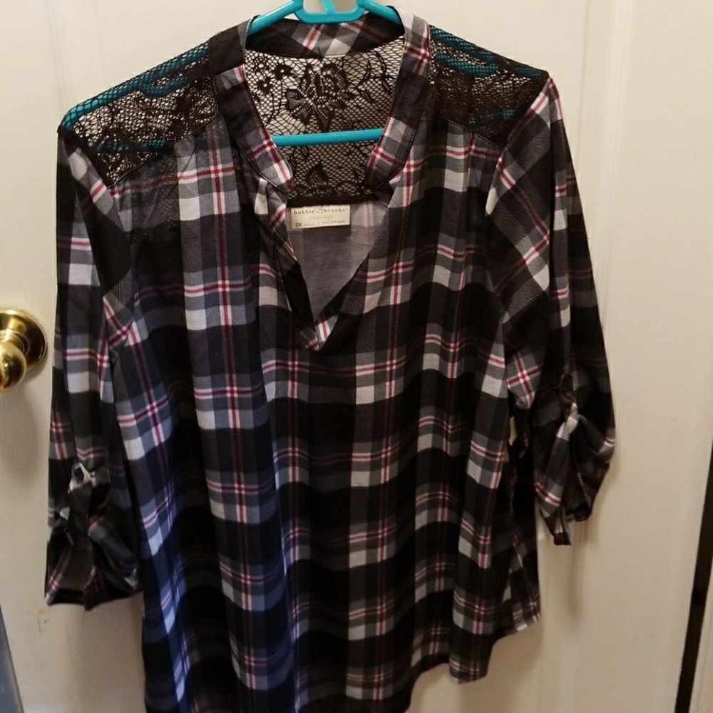 Plaid shirt with small lace section super cute !!!