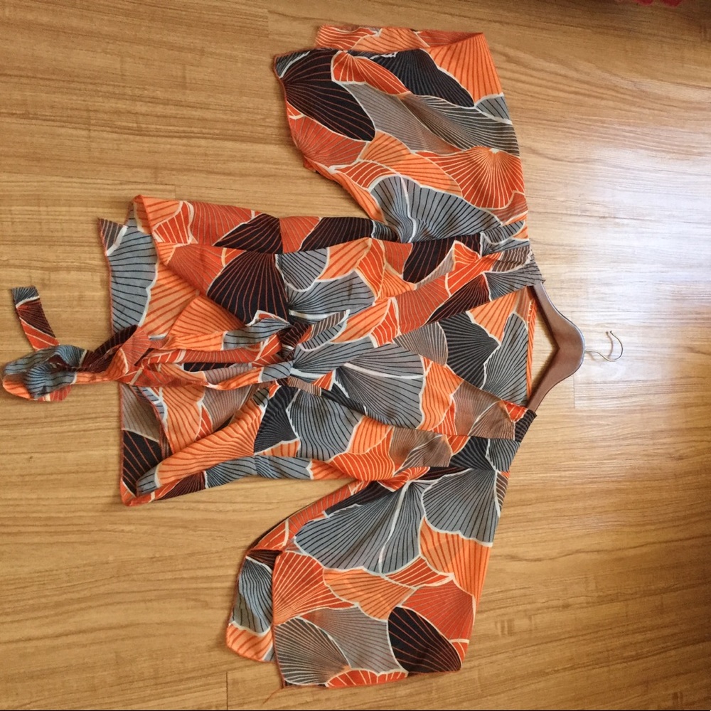 Kimono pattern chiffon tie top