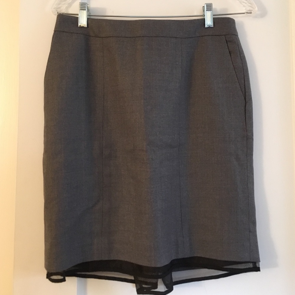 LOFT gray wool skirt with black mesh hem -4-NWT!