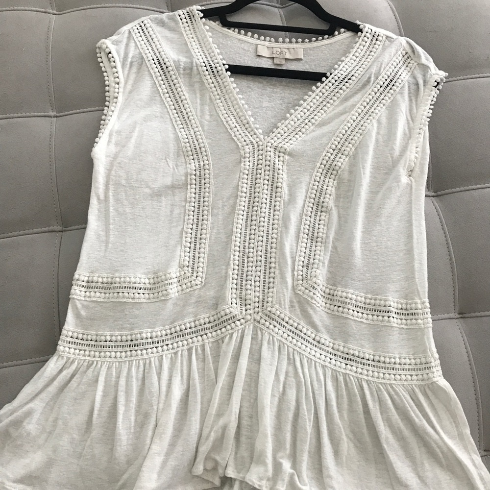 white cotton Loft shirt with crochet detailing