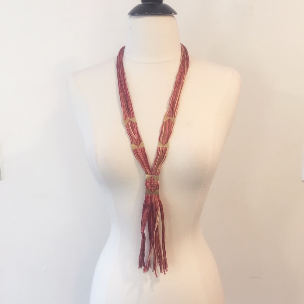 Free People Open Road Thread Necklace Boho red - Picture 2 of 5