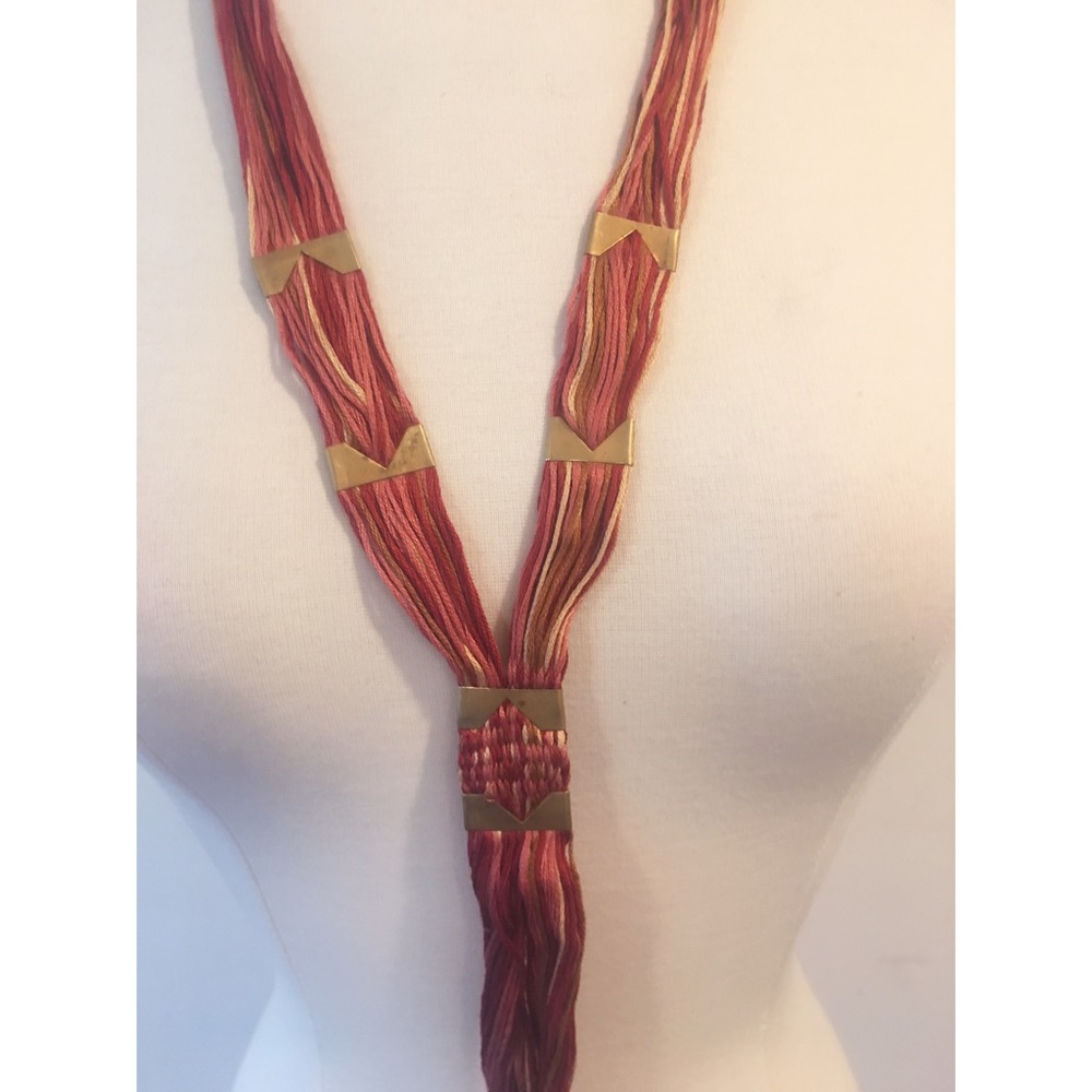 Free People Open Road Thread Necklace Boho red - Picture 3 of 5