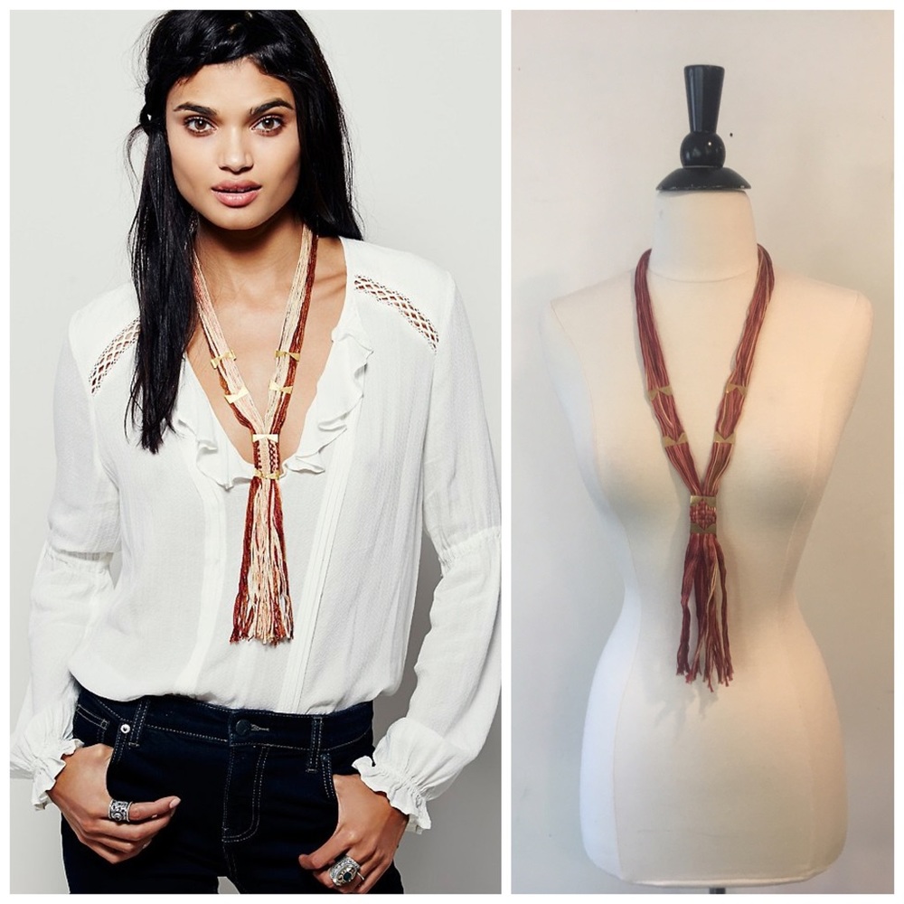Free People Open Road Thread Necklace Boho red - Picture 5 of 5