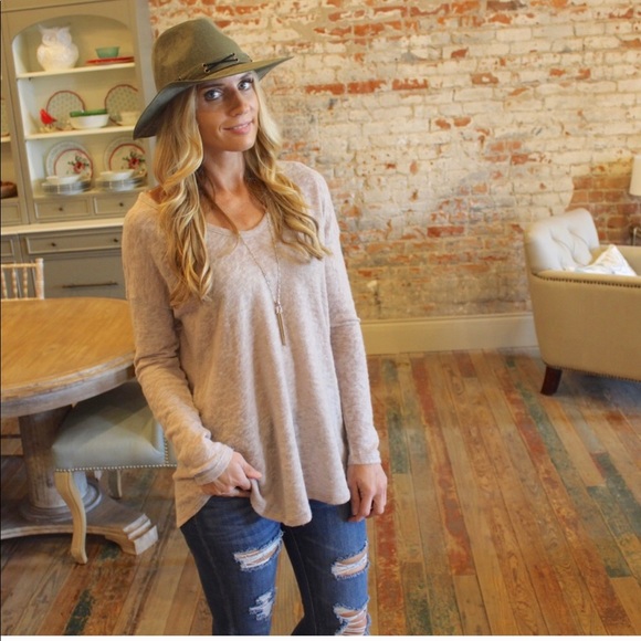 LAST ONE! Taupe Long Sleeve V Neck Top - Picture 2 of 5