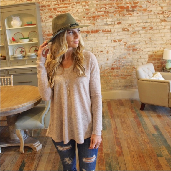LAST ONE! Taupe Long Sleeve V Neck Top - Picture 3 of 5
