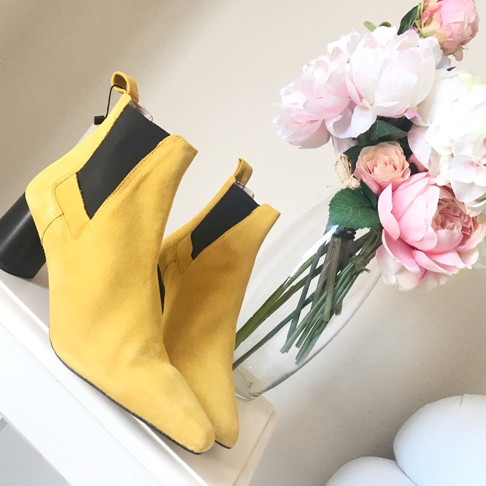 Zara Mustard Yellow Leather Ankle Boot - Picture 2 of 8