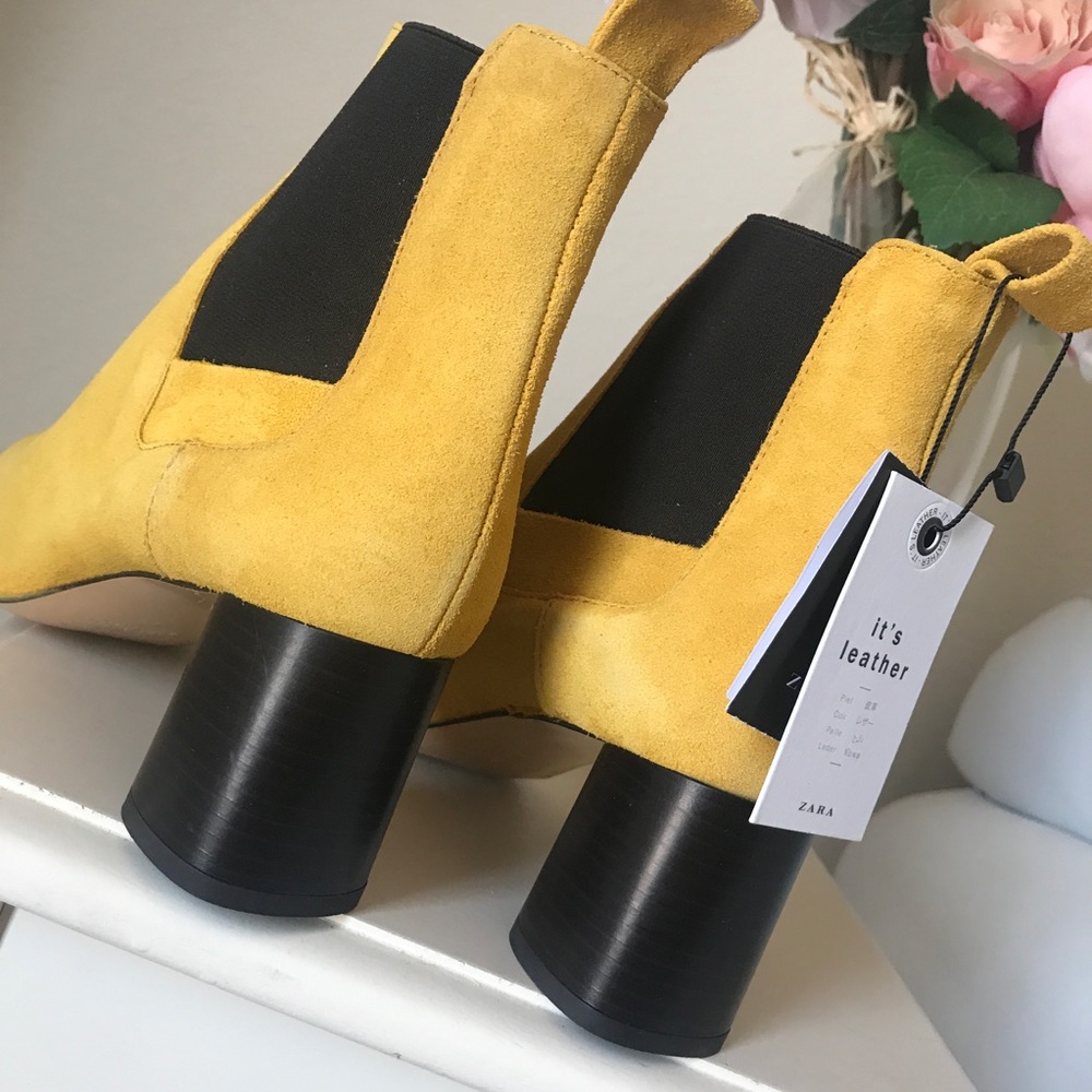 Zara Mustard Yellow Leather Ankle Boot - Picture 7 of 8