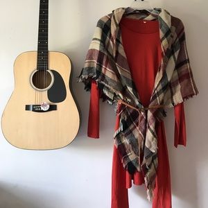 Cotton knit dress with scarf