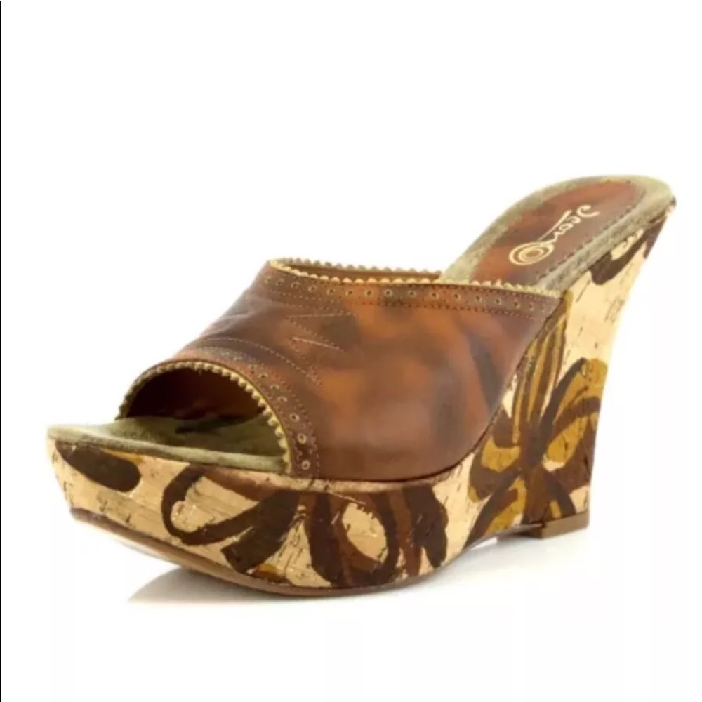 ICON TRIBAL UNION Brown Leather Wedge Sandal Mules