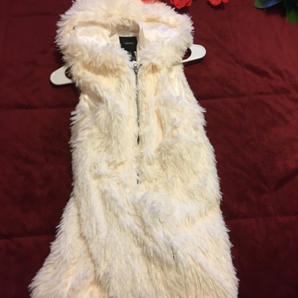 Long White Hooded FUR Zipper Jacket