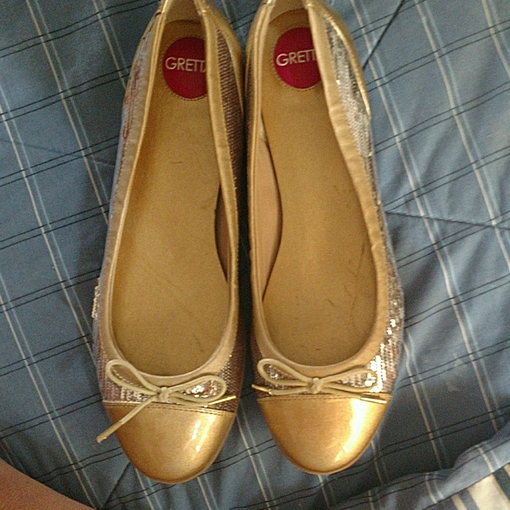 Silver sequin and gold flats