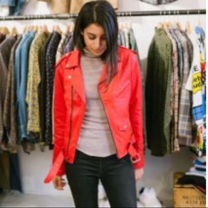 Vintage Red Leather Moto Jacket Eddie Bauer