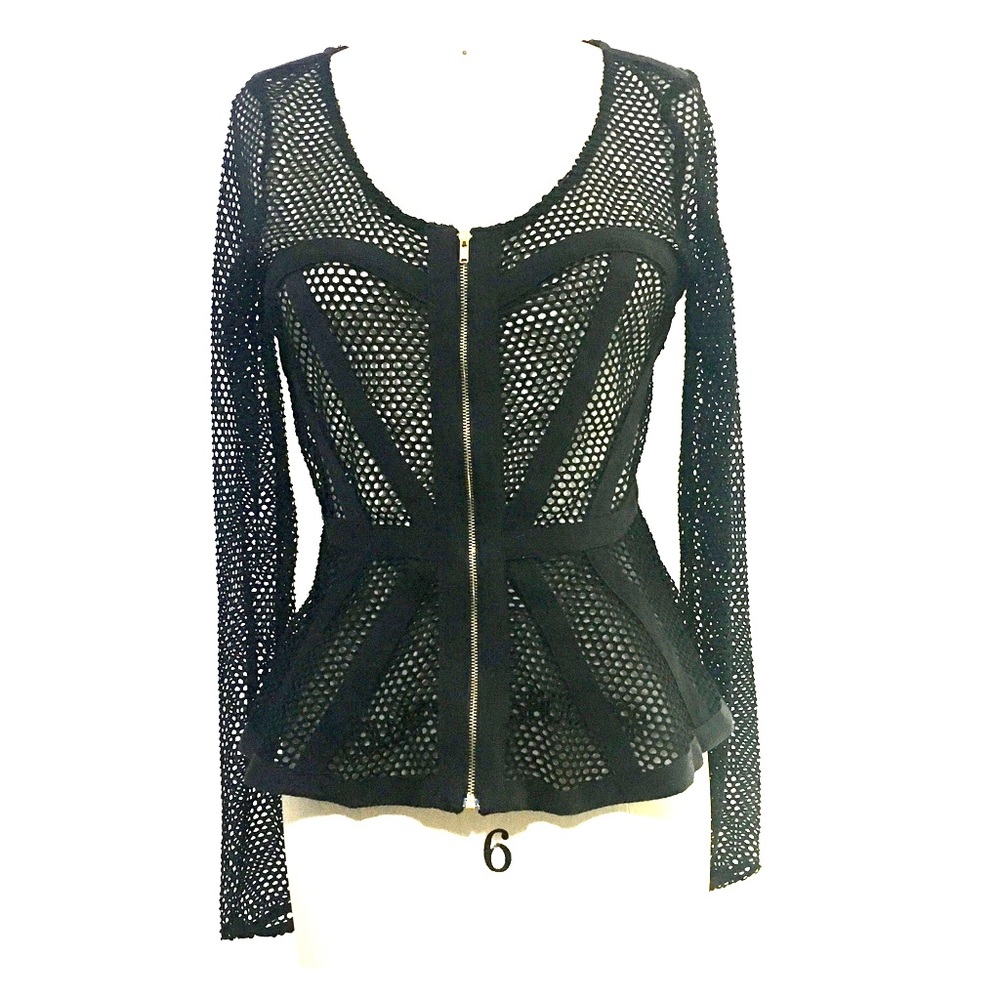 NWT Black Fishnet Mesh Zip Front Jacket