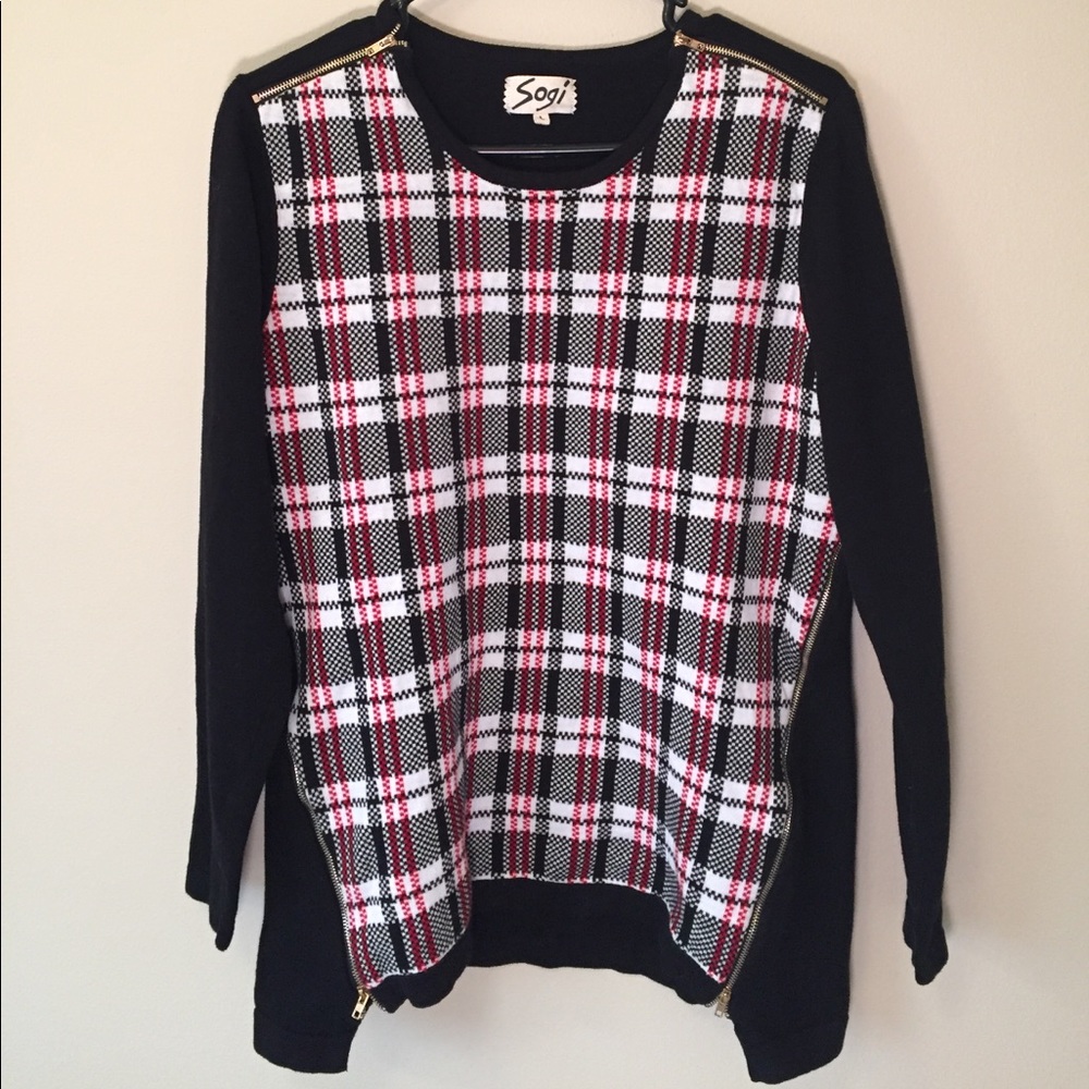 Plaid Zipper Detail Sweater