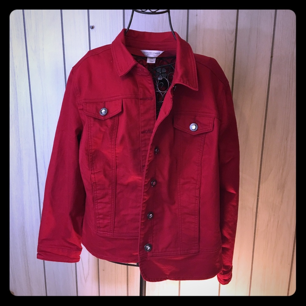 Christopher&Banks red denim JEAN jacket, size PXL