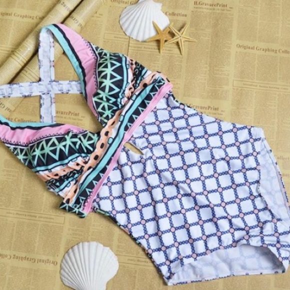 Aztec Cross-Over Swimsuit - Picture 2 of 5