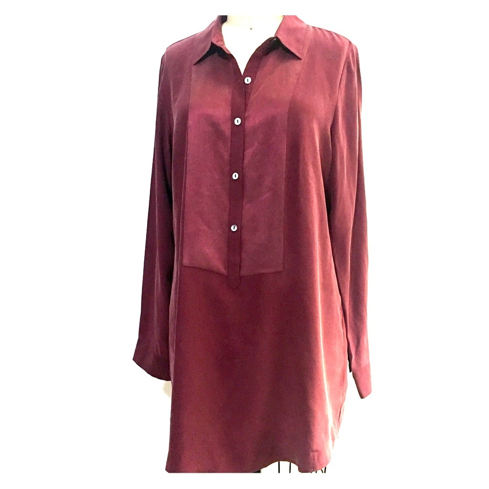 J Jil Oxblood Washed Silk Button Front Tunic