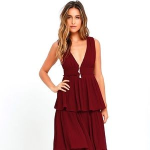 Lulu's Gently Adrift Red Wine Maxi Dress