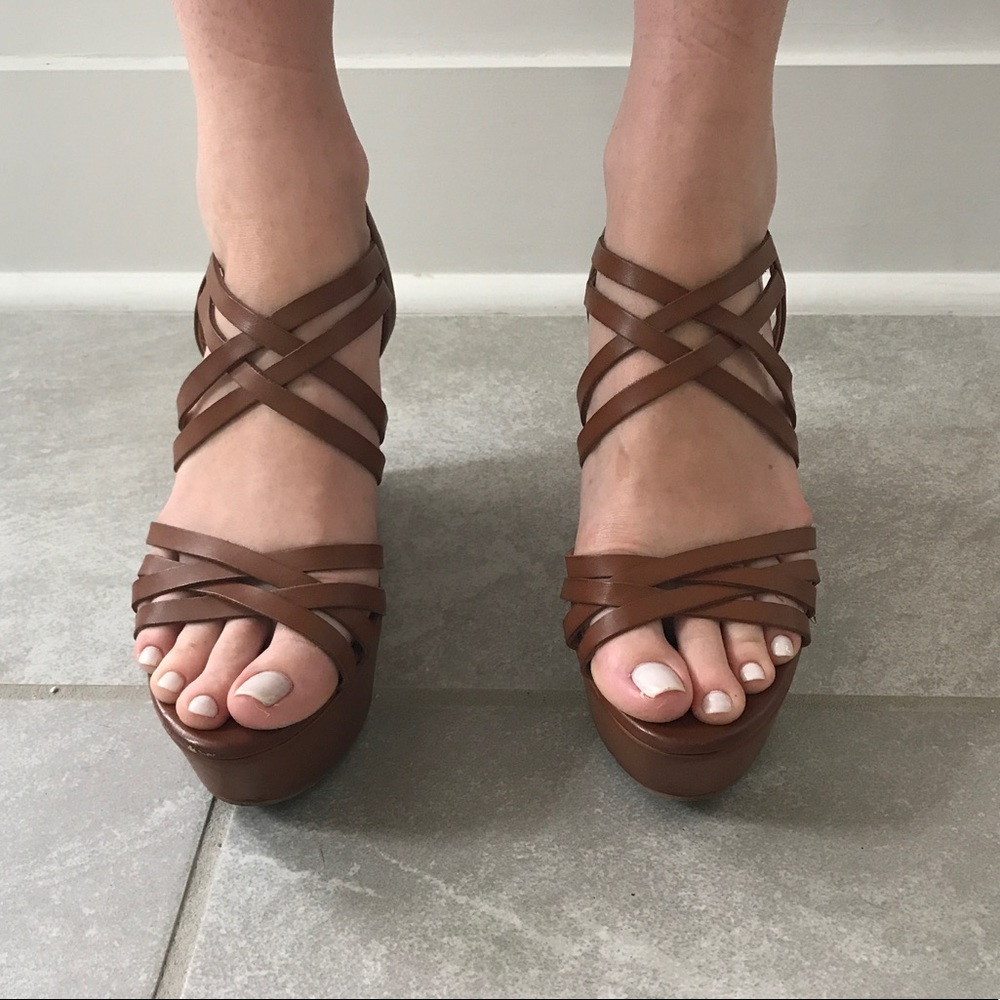 super comfy brown leather wedges!