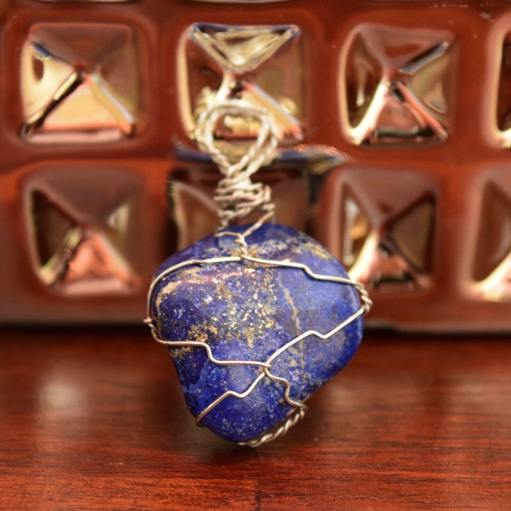 Handmade Lapis Wire-wrapped Pendant