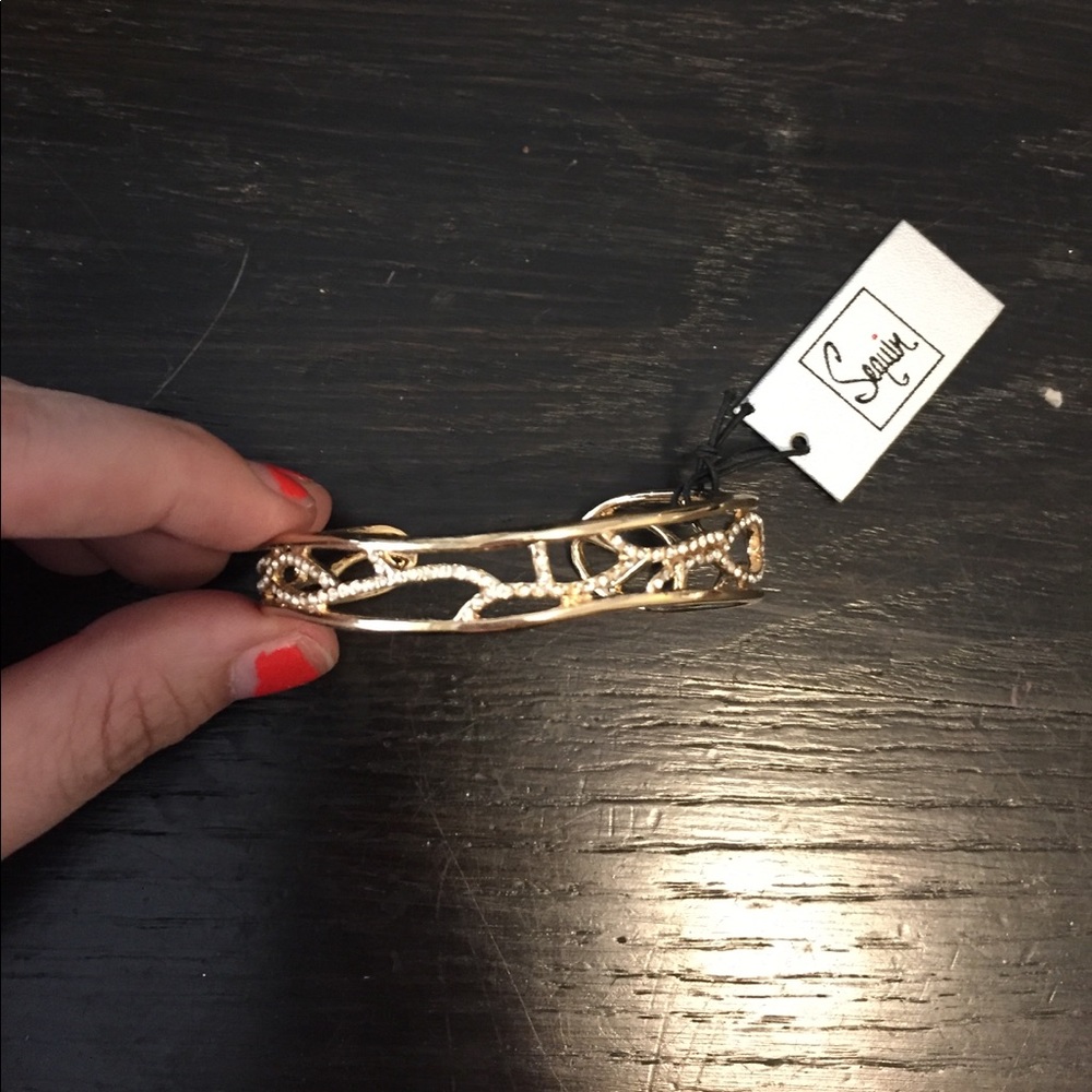 NWT Sequin Gold and Rhinestone Bangle