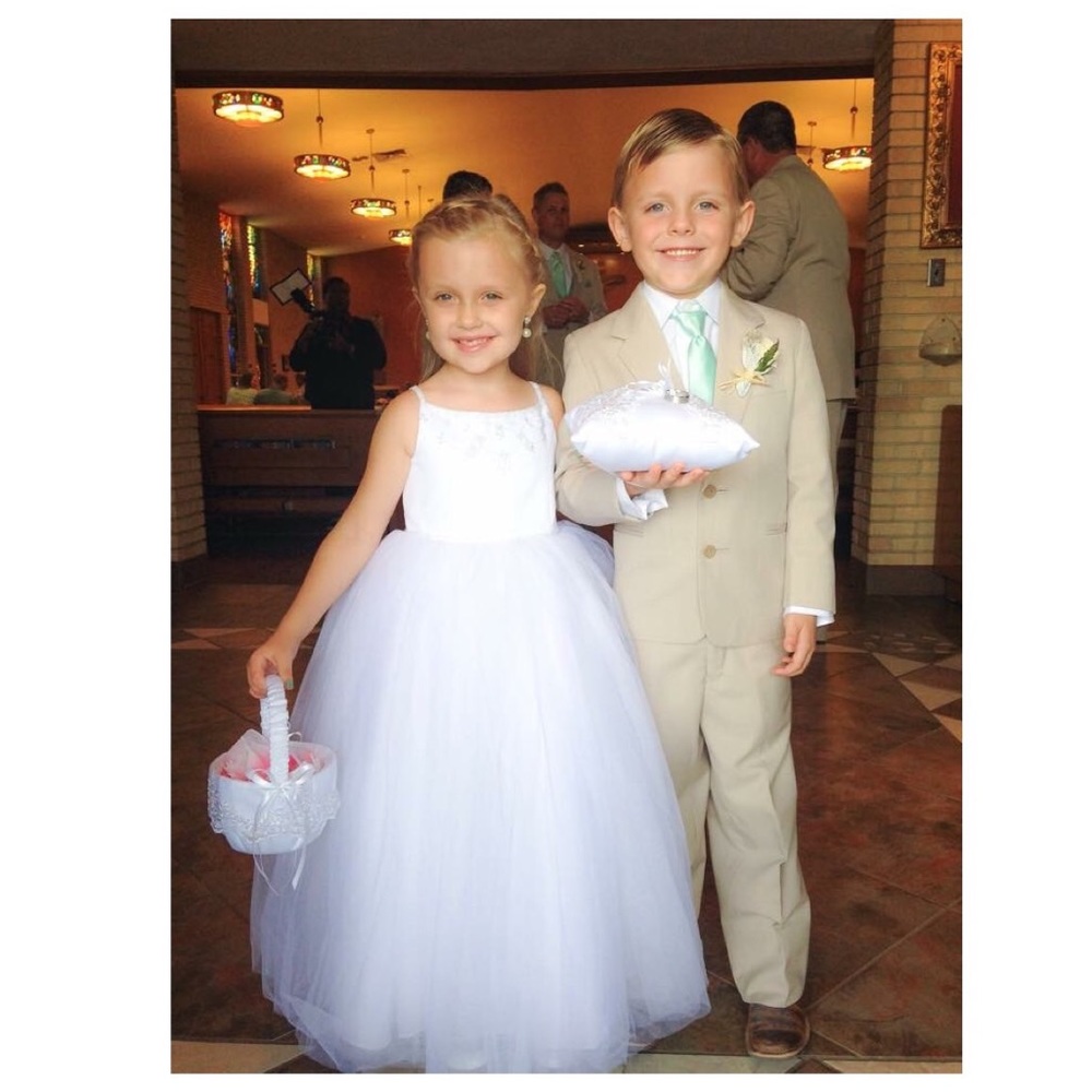 David's Bridal White Flower Girl Dress