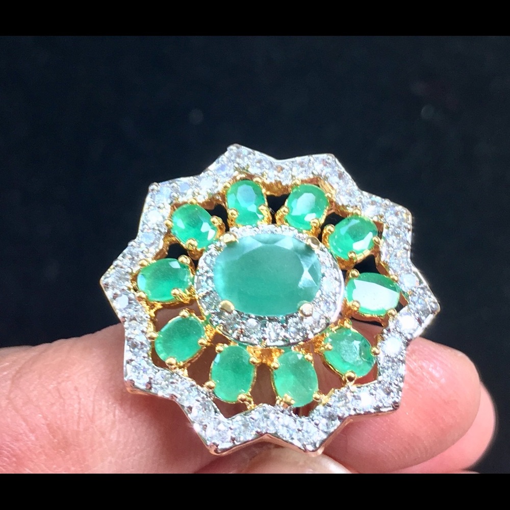Cubic Zirconia green jade stone ring