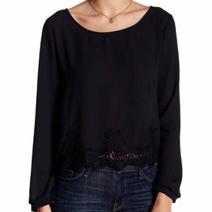 Sale Long Sleeve Lace Hem Blouse