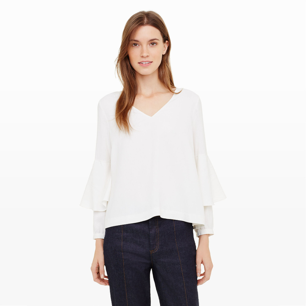 White Silk Flounce Blouse